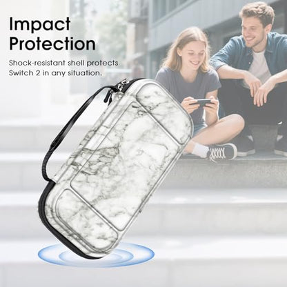 FINTIE Carrying Case for Nintendo Switch 2 (2025), Shockproof Hard Shell Switch 2 Case, Protective Cover Travel Bag with 19 Game Card & 2 Micro SD Card Slots & Inner Pocket (marble) - color: marble