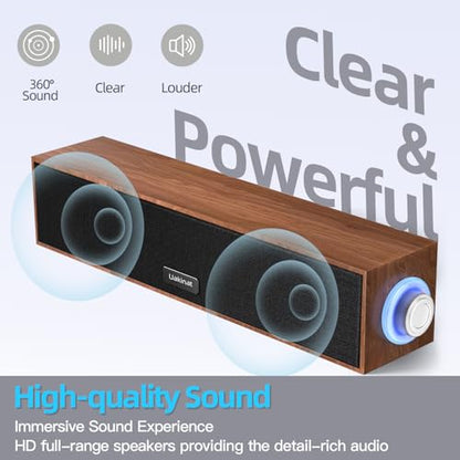 Uakinat Computer Speakers,Wooden Multimedia Digital Speaker,USB Powered 3.5mm AUX PC Speakers,Surround Sound Portable Computer Sound Bar Speaker for Desktop Laptop (Brown)