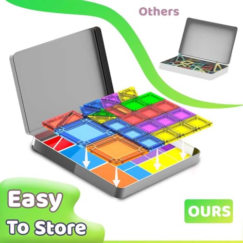 Mini Magnetic Tiles,78PCS Travel Magnetic Tiles Set with Iron Box,Portable Building Blocks for Kids Ages 3+,Car Airplane Travel Essentials Kids Toy,Creative STEM Toys Birthday Gift for Boys & Girls - style: Mini Magnetic Tiles