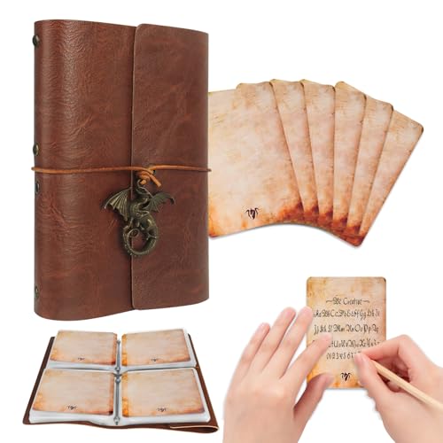 Byhoo DND RPG Pocket Spell Book & Reference Card Holder, Tome of Recollection TTRPG Gaming Accessories for Dungeons and Dragons Beginner Master (60 Poker-Size Player Cards Included) - color: Brown
