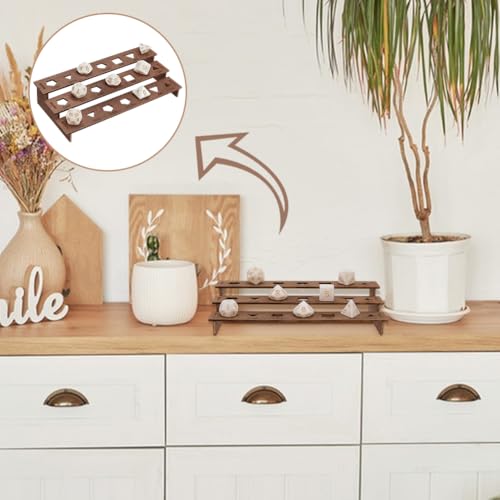 BENECREAT Wooden Dice Holder - 3 Tier Display Rack, Coconut Brown Storage Shelf Holds 21 Pcs of Polyhedral Dice for Collectors, Dungeons and Dragons Game - color: Coconut Brown