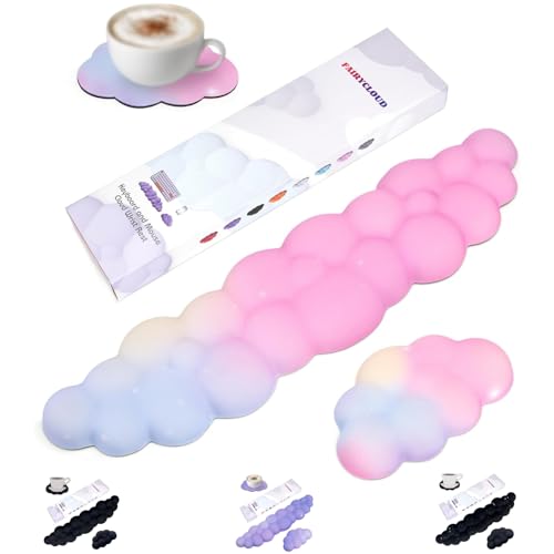 Silky Cloud Wrist Rest Set for Keyboard & Mouse, 16.9", Colorful | Memory Foam Arm Rest with Ergonomic Support Fits Full Keyboards and Reduces Typing Fatigue for Office, Gaming and Home Use - color: Colorful Set