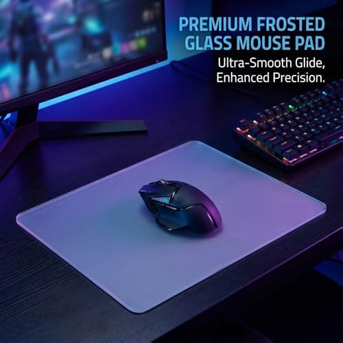 Large Glass Gaming Mouse Pad, 350x260mm Hard Surface Mousepad with Improved Precision, Low Friction for Professional Gaming and Office Use (1-Pack, Transparent Frosted) - size: 13.8L x 10.2W inches