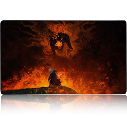 MTG Playmat TCG Card Game Mat Magic The Gathering Play Mat 24x14 Inch - color: Wizard Vs Flame Demon