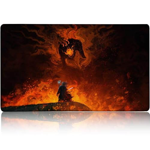 MTG Playmat TCG Card Game Mat Magic The Gathering Play Mat 24x14 Inch - color: Wizard Vs Flame Demon