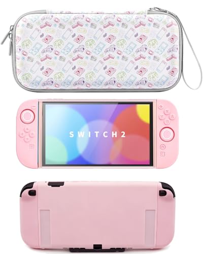 EsteaCovo Carrying Case & Soft Console Cover for Switch 2, Accessory with Thumb Grip Caps | Split Design, EVA Hard Shell & Waterproof Protective , Dockable Protective Full-Body Bundle/Kit for Joy-con - color: White