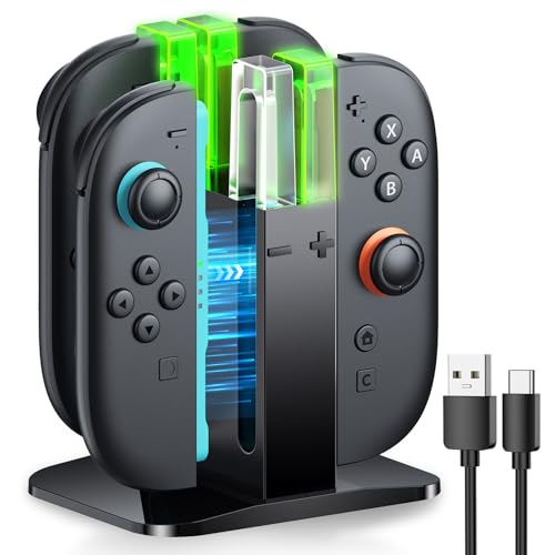 Switch 2 Controller Charger, FYOUNG Fast Charging Dock for Joycon 2 | Simultaneously Charge 4 Controllers for Nintendo Switch 2, USB Type-C Cord, Charging Port Protection, Switch 2 Accessories