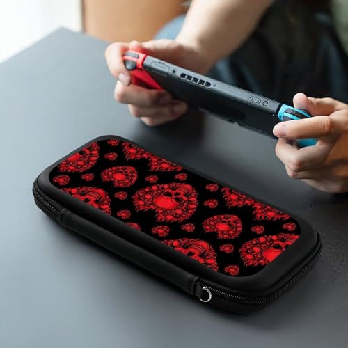 Travel Handheld Carrying Case for Switch, Red Skull Travel Storage Holder with Mesh Pocket, Hard Shell Protective Bag with 15 Game Cartridges - color: Design (339)