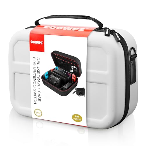 COOWPS Switch Case for Nintendo Switch/Switch OLED Model, Portable Travel | Full Protection Bag with 18 Game Card Slots Storage Carrying Cases for Switch Console Pro Controller Accessories White - color: White