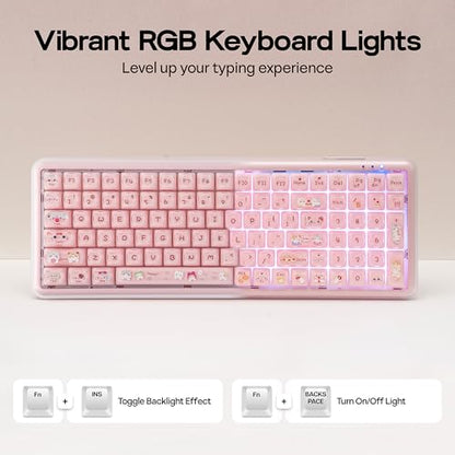 MechLands X Maorbeng X100 PRO Membrane Gaming Keyboard with Number Pad, RGB Backlits, Wireless Computer Keyboard with 5000mAh Battery, BT/2.4G/USB-C Wired, 96% Layout for Windows/Mac/PC (Pink) - color: Pink