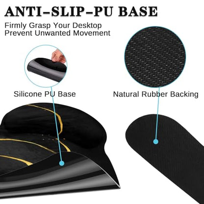 Britimes Black Gold Marble Keyboard Mouse Pad Set 4in1 Large Mousepad+Keyboard Wrist Rest+Mouse Wrist Rest+Coaster Ergonomic Design for Home Office Computer 35.4x15.7 inches - color: Black Gold Marble