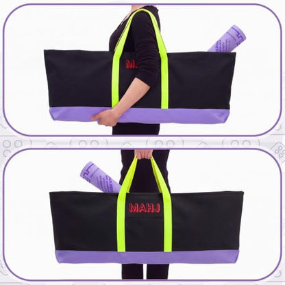 Mahjong Bag for Tiles and Racks Empty American Mahjong Tiles Carrying Tote 31.5 x 12 x 4 Inch Canvas Tile Game Accessory Gift for Pusher Rack Mat Carrying, Case Only (Yellow and Black) - color: Yellow and Black