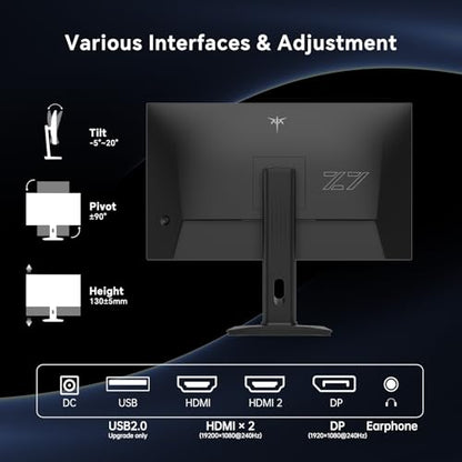 KTC 27 Inch 240Hz Gaming Monitor, FHD 1080p Fast IPS, Adaptive Sync, H27F7 | HDR, Height Pivot Tilt Adjustable, Vesa Mount, HDMI/DP - color: Black, size: 27-inch