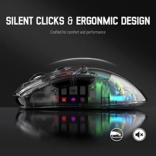 Wireless Gaming Mouse PC Transparent Shell Computer Mice with Dual Mode BT5.0/2.4G,PixArt Chip 3D RGB Lighting,Ergonomic 7 Buttons,Rechargeable Mute Mouse for PC Laptop Tablet PS4 PS5 Xbox one - color: Black