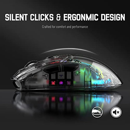 Wireless Gaming Mouse PC Transparent Shell Computer Mice with Dual Mode BT5.0/2.4G,PixArt Chip 3D RGB Lighting,Ergonomic 7 Buttons,Rechargeable Mute Mouse for PC Laptop Tablet PS4 PS5 Xbox one - color: Black