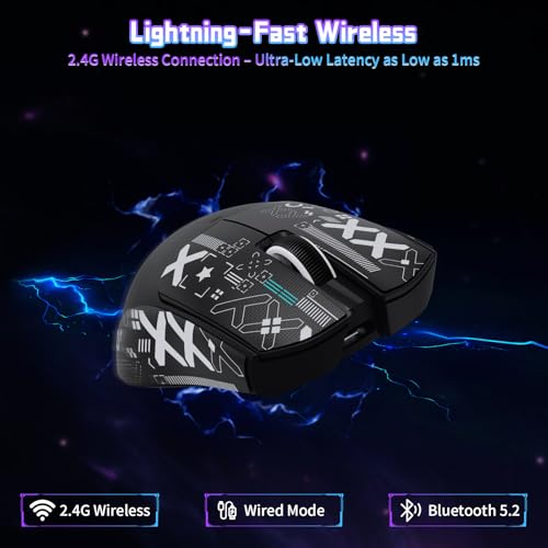 ATTACK SHARK X11SE Wireless Gaming Mouse, 59g Lightweight, Black&Tape | Bluetooth/2.4Ghz Wireless/Wired Connectivity, 22K DPI, PixArt PAW3311 Gaming Sensor, 1K Polling Gamer Mice for PC/Mac - color: Black&Tape