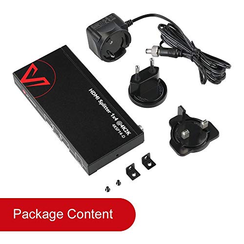 4K HDMI Splitter 1 in 4 Out 1080p 3D, PCM7.1, Dolby TrueHD, DTS-HD Master Audio, Auto EDID, Threaded Power Supply, with Built-in ESD Protection (One Input Four Output) AV Access HDMI Distributor 1x4