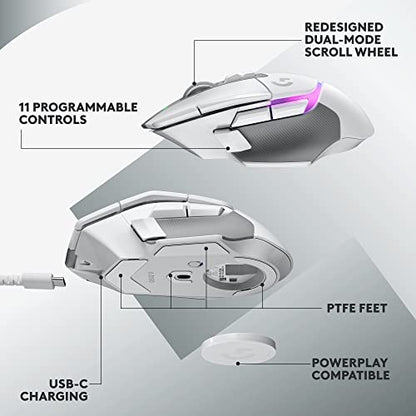 Logitech G502 X Plus Wireless RGB Gaming Mouse - White | Optical Switches, LIGHTSYNC RGB, 13 Buttons, Infinite Scroll, <130 Hr Battery, USB-C, POWERPLAY Charging, PC/Mac Compatible - color: White, style: Wireless