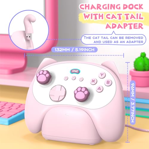 IINE Wireless Controller with Charging Dock – for PC, Switch, Android, iOS, Wireless & Wired Gamepad with Macro, Turbo, 6-Axis Motion, Rumble, Headphone Jack, Ergonomic Controller for Small Hands (Pink) - color: Pink