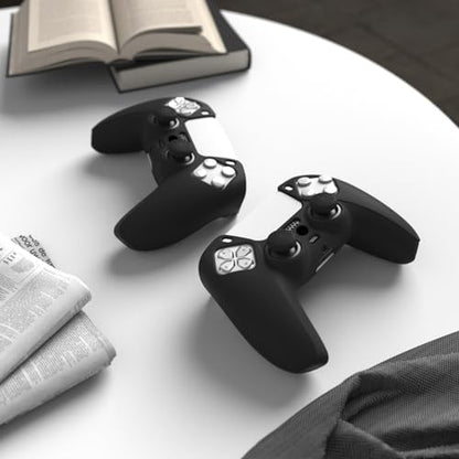 PlayVital Black Pure Series Anti-Slip Silicone Cover Skin for ps5 Controller, Soft Rubber Case for ps5 Wireless Controller with Black Thumb Grip Caps - color: Black