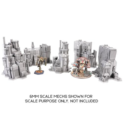 Tabletop Terrain 6mm Sci-Fi Cityscape Bundle 3 with Hexes for Miniatures Games Such as Epic Battletech Adeptus Titanicus (Bundle 3 with Hexes) - size: Bundle 3 with Hexes