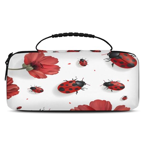 Adornori Red Ladybugs Poppy Floral Carry Case Compatible with Nintendo Switch 2, with 20 Games Cartridges, Portable Travel Carrying Case Pouch for Accessories & Game Cards - color: Multicolor 12