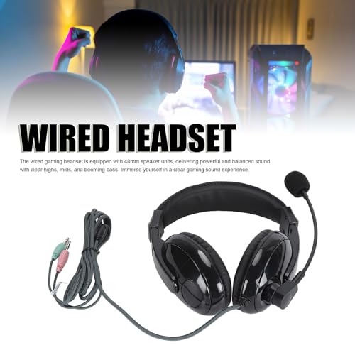 Yunseity Gaming Headset, Bass Surround Wired Headset, Noise Cancelling Flexible Mic Over Ear Headphones, Soft Memory Earmuffs, for PC