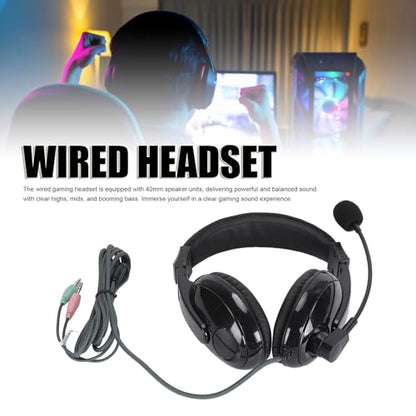 Yunseity Gaming Headset, Bass Surround Wired Headset, Noise Cancelling Flexible Mic Over Ear Headphones, Soft Memory Earmuffs, for PC