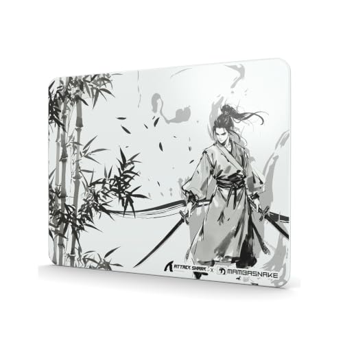 Attack Shark CM05SE Glass Gaming Mousepad,Nano-Micro-Etched Texture,Smooth Glass Surface,High Accuracy,Fast-Moving,Anti-Scratch, PU Leather Super Non-Slip Base,Small Size(16.1×12.2"),Black Warrior - color: Black Warrior, size: 16.1L x 12.2W inches