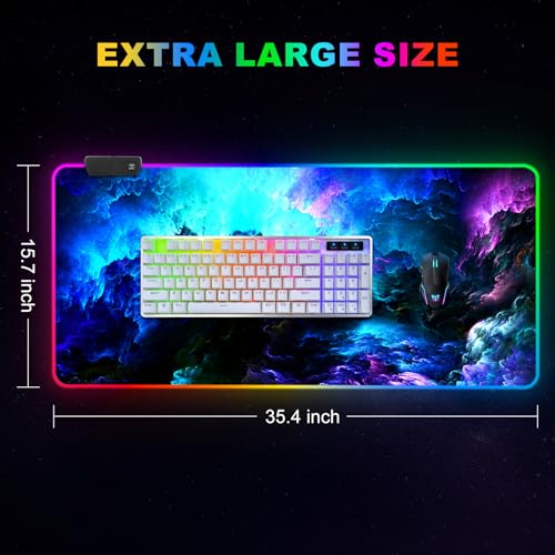 ARTSO RGB Gaming Mouse Pad Large, Extended LED Mouse Mat XXL 35.4x15.7 inch, 14 Lighting Modes, 2 Brightness, Non-Slip Rubber Base Mousepad Waterproof Keyboard Mat,Fantasy Nebula Sky - color: Fantasy Nebula Sky