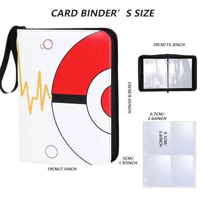 Trading Card Binder 4 Pocket, 400 Card Holder with 50 Removable Sleeves, Zipper Card Album - color: trading card binder