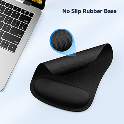 TECKNET 2 Pack Gaming Ergonomic Mouse Pad with Wrist Support Black | Soft Memory Foam, Fast Rebound, Pain Relief，Waterproof Surface, Non-slip Base - color: BLACK