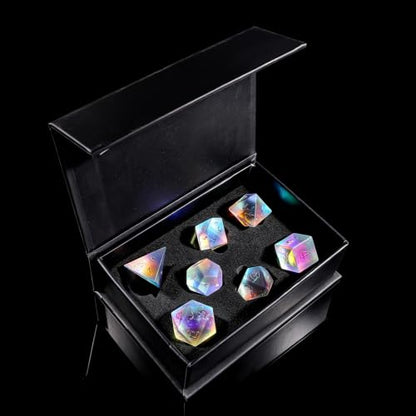 LUCKY-M Gemstone Dice DND Dice Dungeons and Dragons Dice Set RPG Dice Sets D&D Accessories Gift (Frosted Rainbow - Ankh) - color: Frosted Rainbow - Ankh