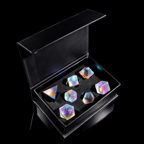 LUCKY-M Gemstone Dice DND Dice Dungeons and Dragons Dice Set RPG Dice Sets D&D Accessories Gift (Frosted Rainbow Solid Word - Ankh) - color: Frosted Rainbow Solid Word - Ankh