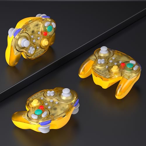 2.4 GHz Wireless GameCube Controller for Switch 1 & 2, NGC, Clear Yellow | (Built-in Vibration) (Rechargeable) (Analog Triggers / Stick) Compatible with Switch Online, Windows PC, macOS - color: Switch & NGC Receiver Transparent Yellow