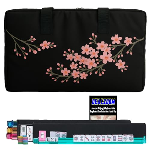 American Mahjong Set Complete, Full Game with 166 Mahjong Tiles, Mahjong Racks with Pushers, Instructions, Dice, Chips, Wind Indicator & Mahjong Accessories in Mahjong Bag (Cherry Blossom) - color: Cherry Blossom