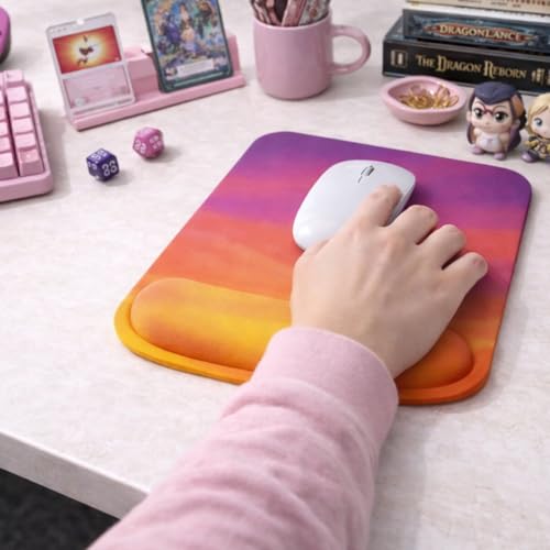 Ergonomic Memory Foam Mouse Pad with Wrist Support, Orange, Ultra-Smooth Surface, Anti-Slip Base (Sunset, Medium) - color: Sunset