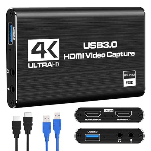 HDMI Video Capture Card 1080P 60FPS, USB 3.0 Game Capture Device | Compact & Portable for Streaming, Gaming, and Meetings, Compatible with Switch/PS4/PS5/PC/Laptop/OBS, Black