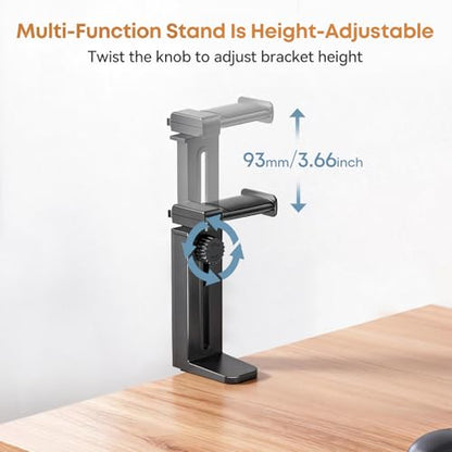 Headphone Stand & Hanger for Desk, 2 in 1 Above & Under Desk Gaming Headset Holder Mount with Height Adjustable & Rotating Clamp, Dual-sided Anti-slip Pad Earphone Rack with Clamp Headset Stand - size: 1 Hooks