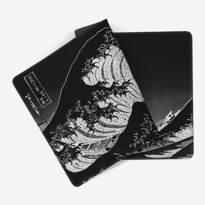 MTG Playmat Black Gray Great Wave TCG Play Mat Original Hand-Painted Design Stitched Edges Smooth Cloth Surface Non-Slip Rubber Base for Trading Card Games Board Games 23.5x13.8in