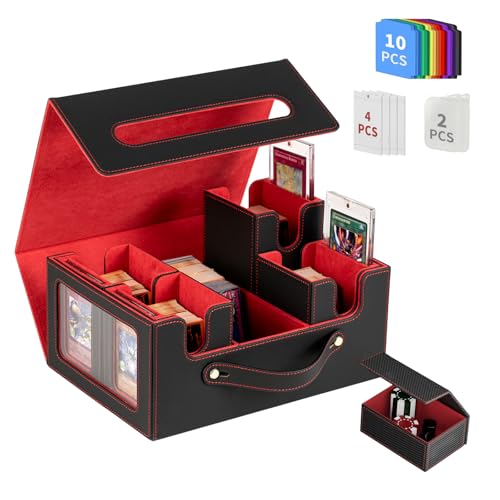 Card Storage Box MTG Deck Box, Trading Card Storage Box, Commander Deck Box, 500+Double-Sleeved Cards,TCG Sports Cards Storage, Mtg Commander Deck Box(Black&Red) - color: Black&Red