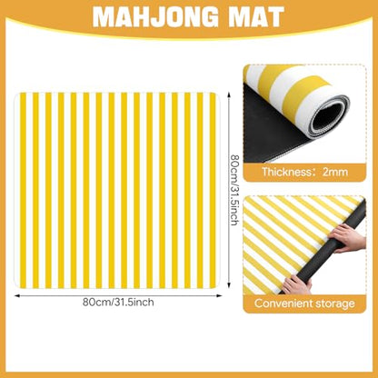 Drydiet Mahjong Mat for Table 31.5 x 31.5 Inch American Mahjong Mat with Carrying Bag, Non-Slip Noise Reduction Table Item for Family Poker Domino Board Game Night & Party Use(Yellow Striped) - style: Yellow Striped