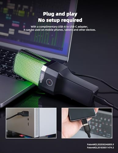 USB Microphone for PC, Gaming, Streaming, Podcasting, Recording, Dynamic Condenser Mic with RGB Light, One-Touch Mute, Gooseneck Tripod, USB-C/USB-A, Vocal Mic for Singing YouTube