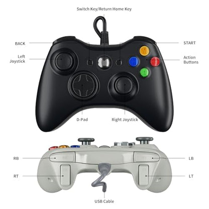 Zamia 2 Pack Wired Controller for Xbox 360, Compatible with xbox 360/PC Windows 10/8/7, with Upgraded Joystick, Double Vibration, 2.5mm headphone Jack