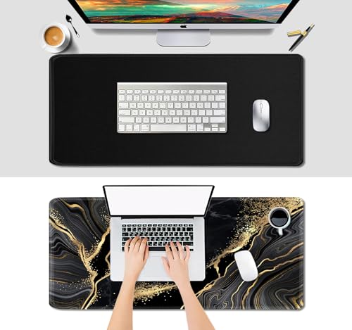 IMAYONDIA Black and Gold Marble Desk Mat(35.4x15.7 in), Extended Computer Large Gaming Mouse Pad Mousepad for Desks, Anti Slip Rubber Base Desk Pad for Office Home Laptop Desktop Mat - color: Black and Gold Marble