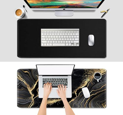 IMAYONDIA Black and Gold Marble Desk Mat(35.4x15.7 in), Extended Computer Large Gaming Mouse Pad Mousepad for Desks, Anti Slip Rubber Base Desk Pad for Office Home Laptop Desktop Mat - color: Black and Gold Marble