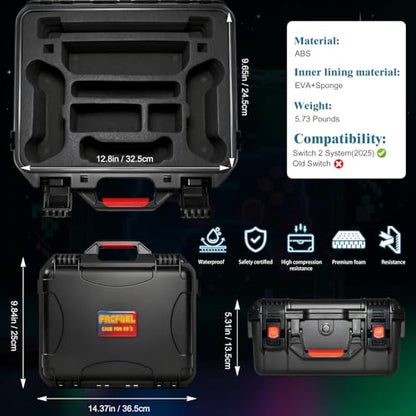 FACFUEL Switch 2 Case, All-In-One Carrying Case for Nintendo Switch 2 System (2025), Waterproof Hard Shell Travel Organizer Box with EVA Lining, Holds Console, Dock, Pro Controller and Accessories