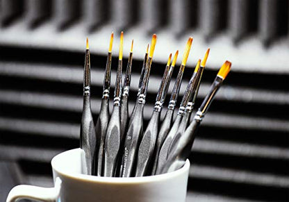 Miniature Paint Brush Set – 12 Fine Detail Brushes with Travel Case & Mini Palette | Professional Detail Brush Kit for Acrylic, Watercolor, Models, Miniatures, Crafts & Paint by Numbers