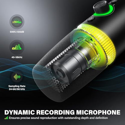 USB Gaming Microphone Set with Boom Arm, XLR/USB Dynamic Microphone for Streaming, Podcast, Twitch, YouTube, Discord, PC, PS4, PS5, Mac, USB Mic with RGB Light, Mute, Gain, Monitoring