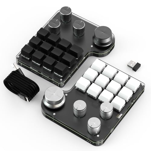 12 Keys Programmable Keyboard with 4-Knobs, One Handed Macro Pad, RGB Backlight Hot-swapping USB Designer Mini Keyboard for Gaming/Office/Work/PS - color: 12Key 4Konb 2.4G
